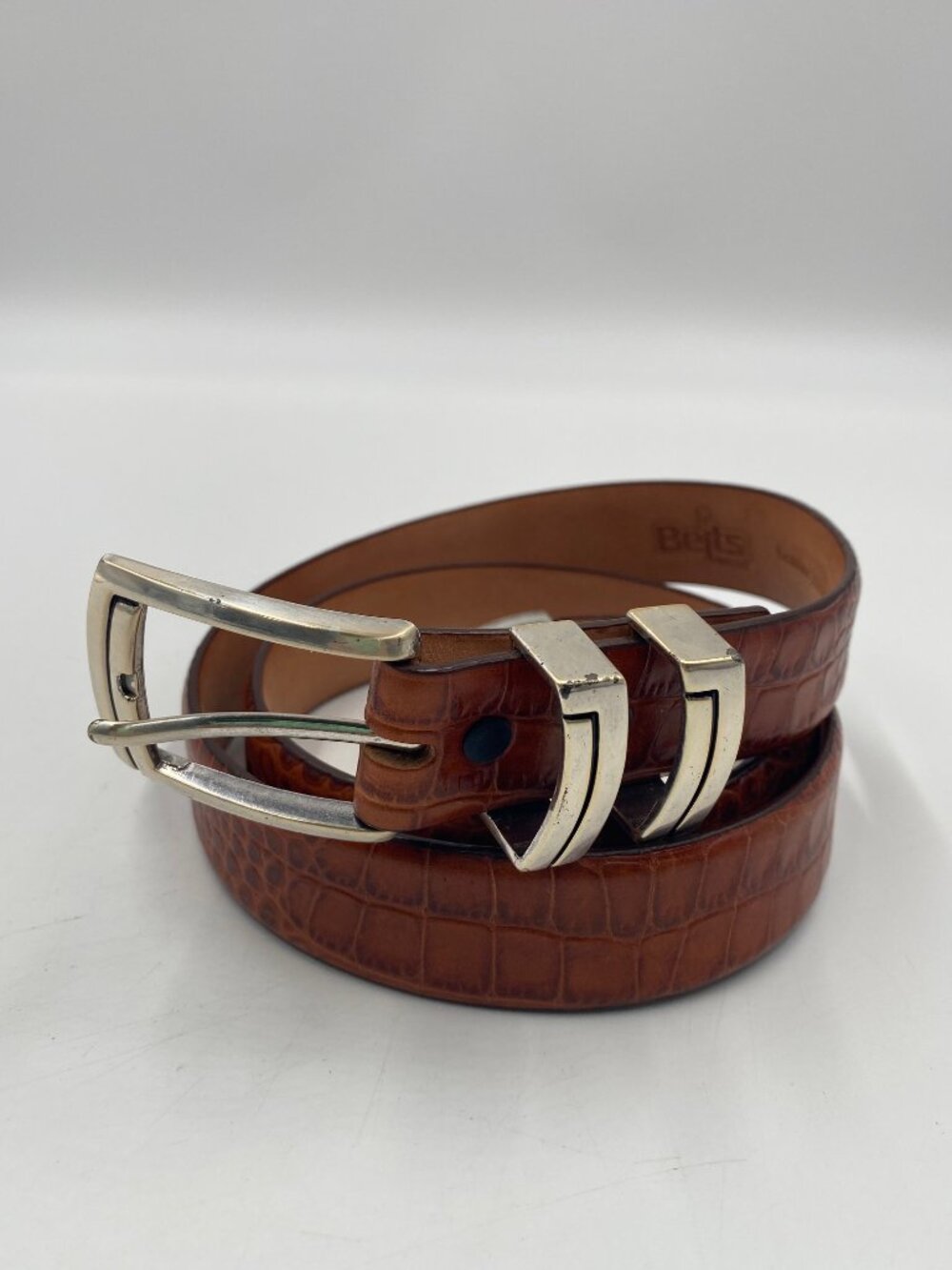 Belts.com Brown Italian Calfskin Leather Croc Alligator Print Belt Size 34 1" W